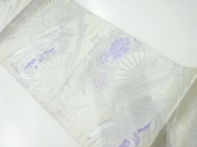 アンティーク　扇に花鳥模様織出し袋帯（材料）